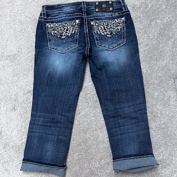 Miss me Jeans size 30 Rhinestone Embellished Pocket Cuffed Capri Bling Low Rise - Picture 8 of 8